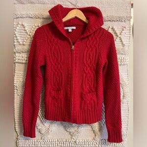 Old Navy Red Cable knit zip hooded sweater
